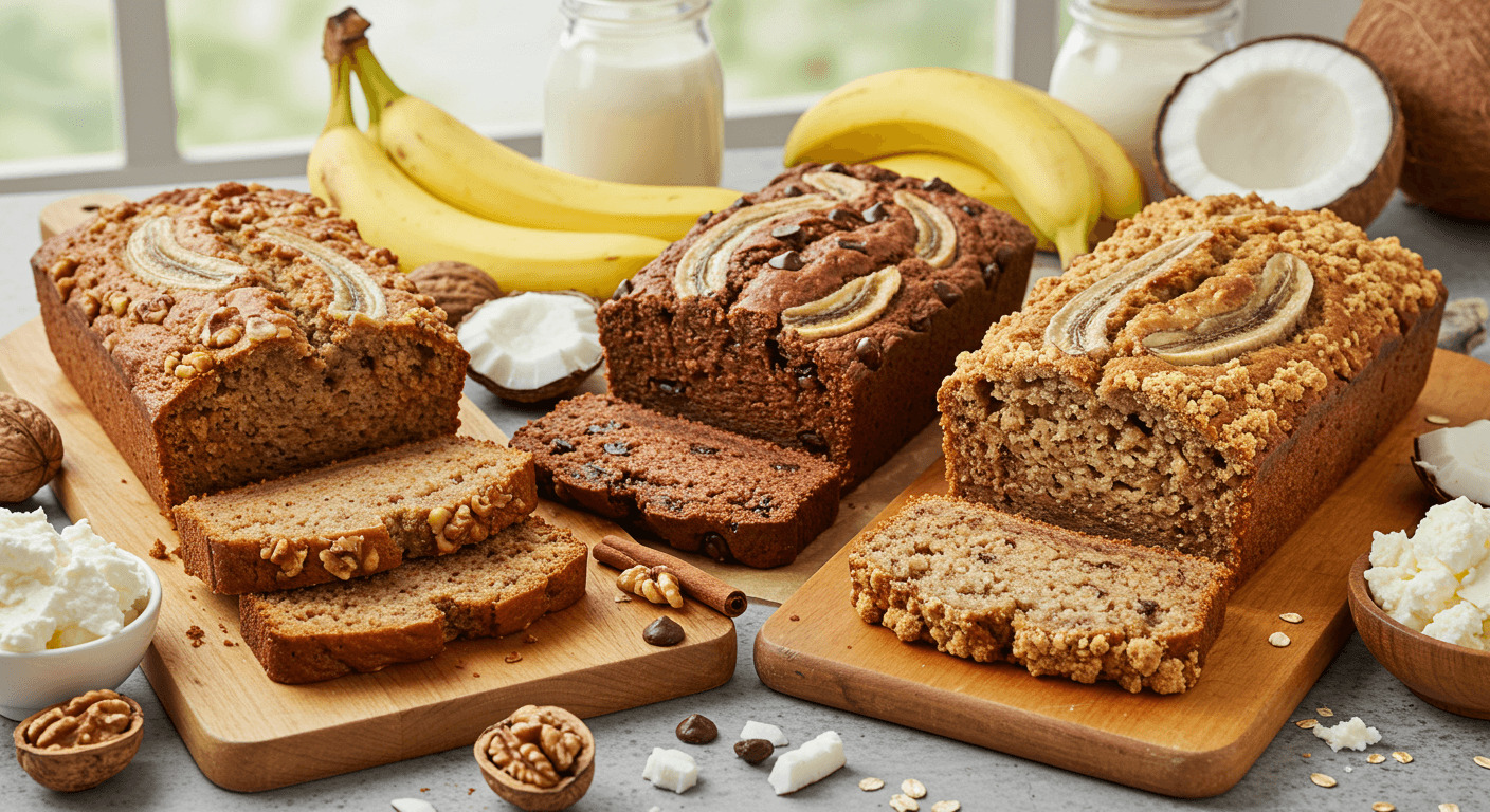 Freshly Baked Banana Bread Loaf on Wooden Board