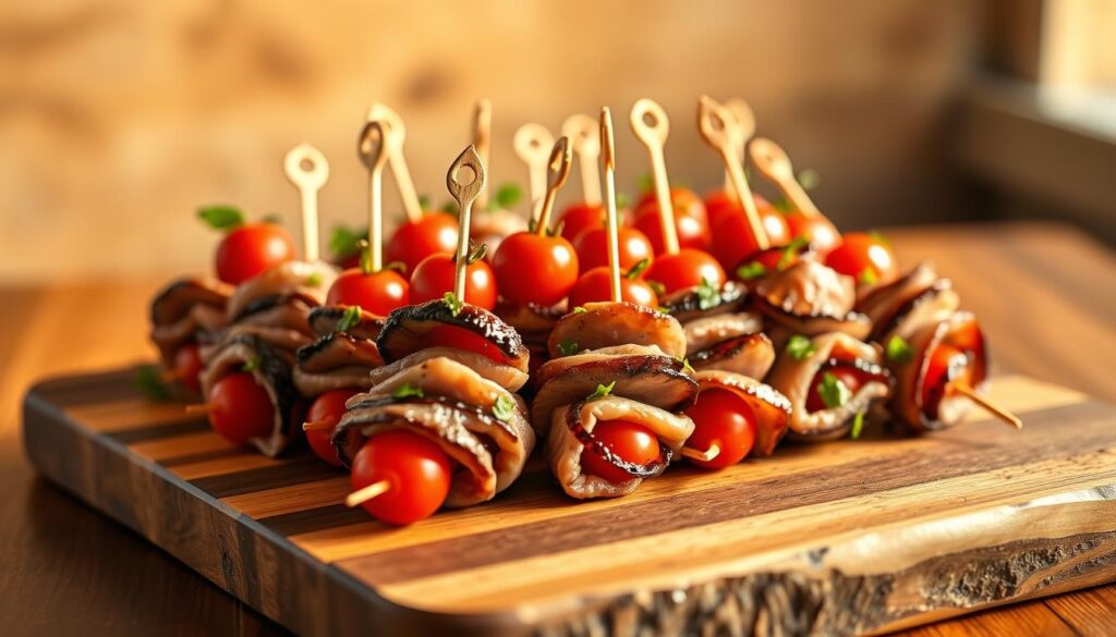 Meat Appetizer Skewers Presentation