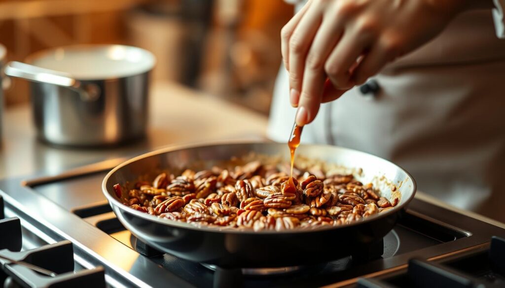 Cooking the Pecan Topping