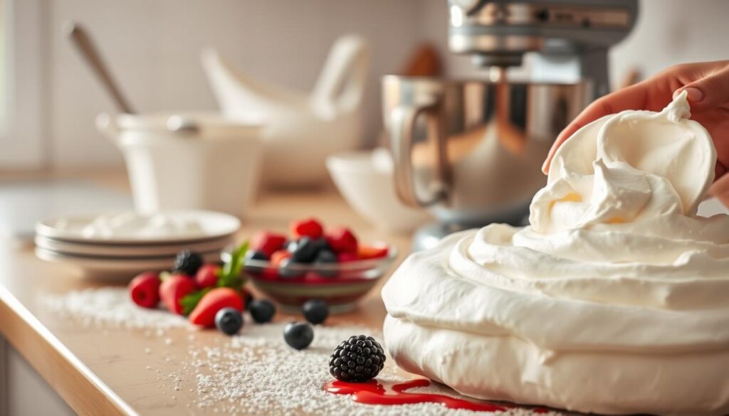 Pavlova dessert preparation