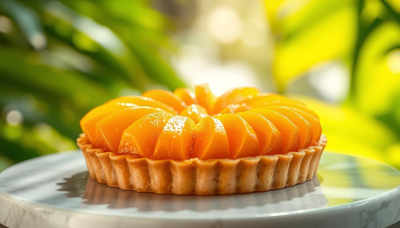 Mango Fruit Tart with Fresh Sliced Mango and Cream Filling